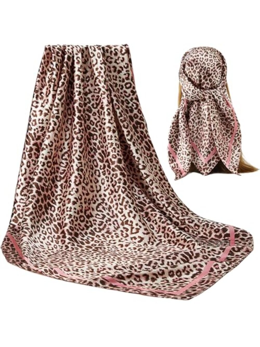 Large Square Leopard Print Satin Silk Feel Scarf Head Wrap Bandana